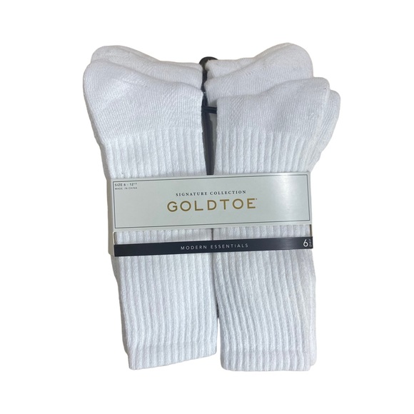 Gold Toe Underwear & Socks Gold Toe Mens White Modern Essentials Crew Sock 6 Pairs Shoe Size